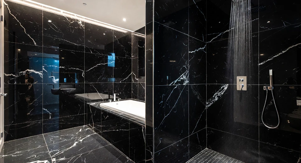 Master Bathroom &ndash; Nero Marquina Black Porcelain Marble Tile
