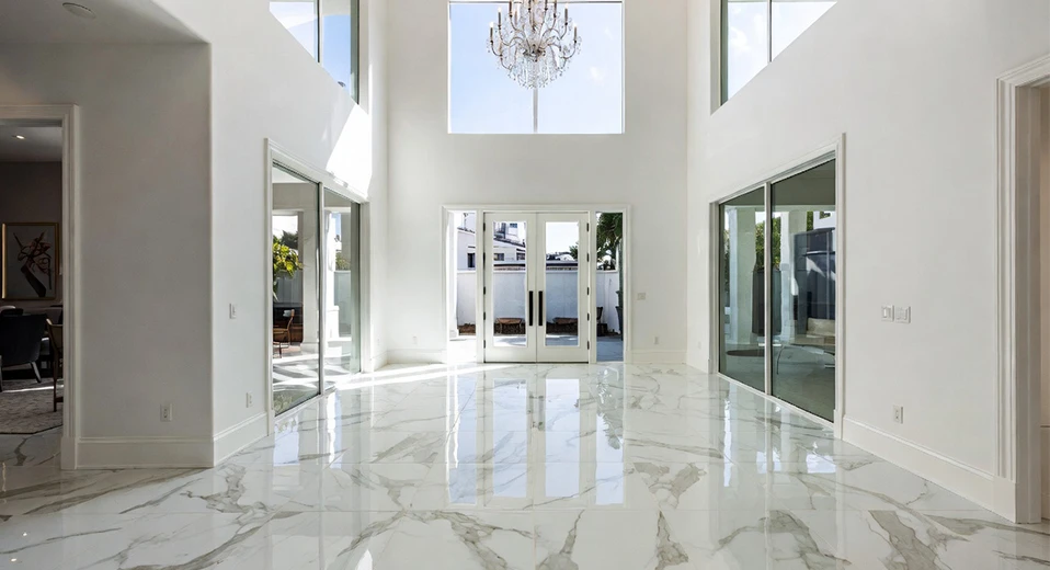 Grand Entrance Foyer &ndash; Classic Carrara White Porcelain Marble Tile